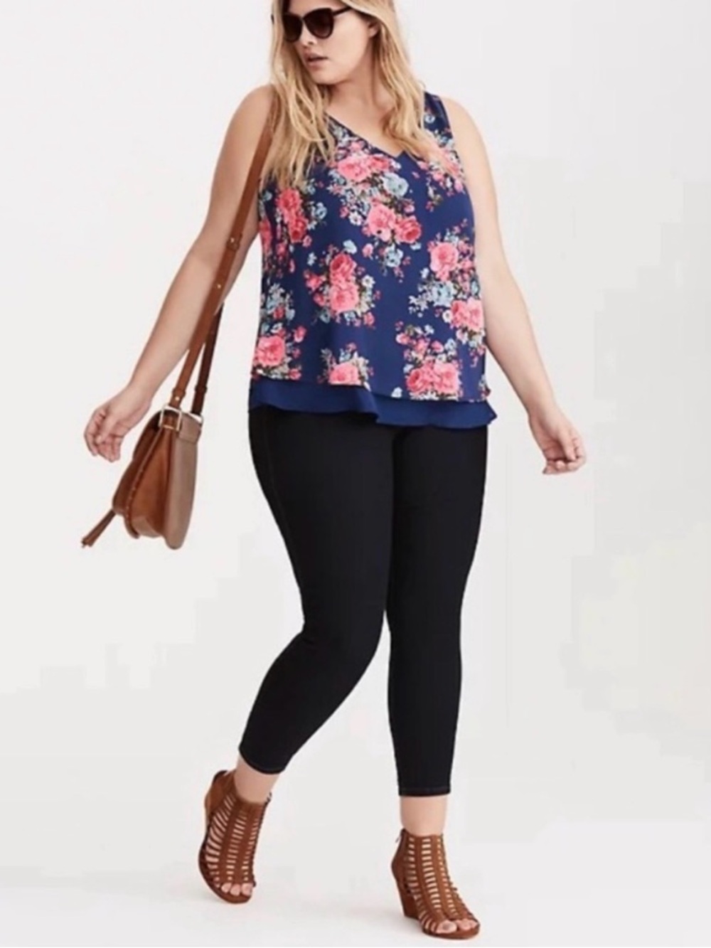 torrid Navy Floral V-Neck Layered Tank Top